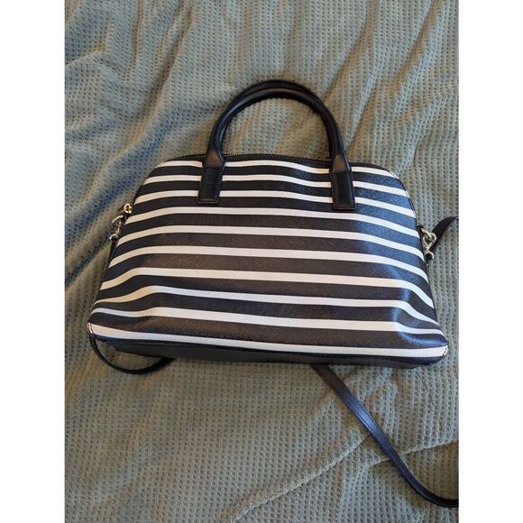 Kate Spade With Tag, Handbag Shoulder 2Way Border Logo White Black Jet Bag - Picture 1 of 10